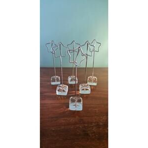 Star Clear & Silvertone Name Tag Card Clip or Photo Holders. Set Of 6